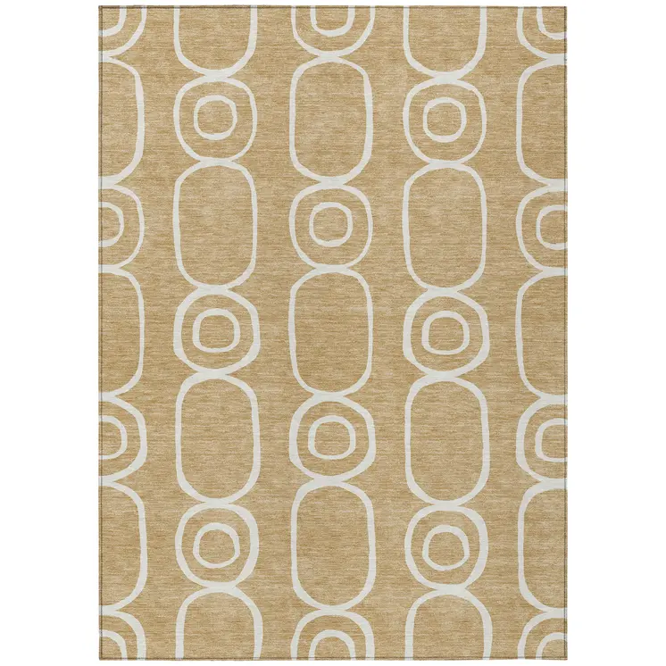 9' X 12' Gold And Ivory Geometric Washable Indoor Outdoor Area Rug