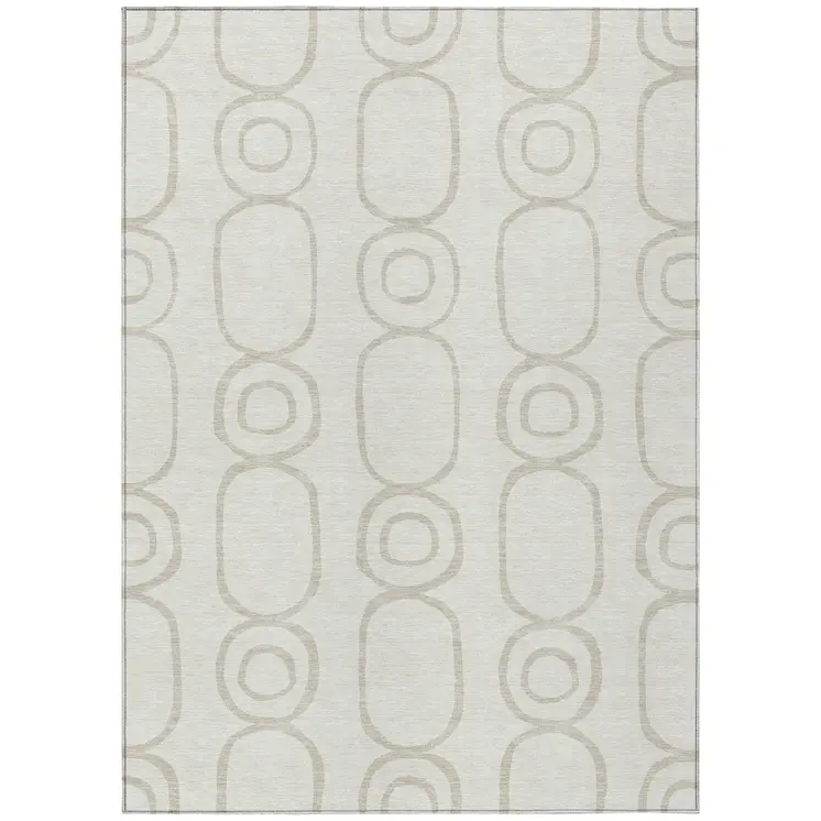 9' X 12' Ivory And Beige Geometric Washable Indoor Outdoor Area Rug
