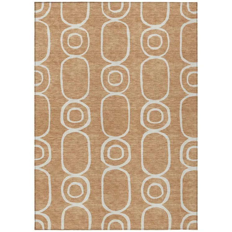 9' X 12' Rust And Ivory Geometric Washable Indoor Outdoor Area Rug