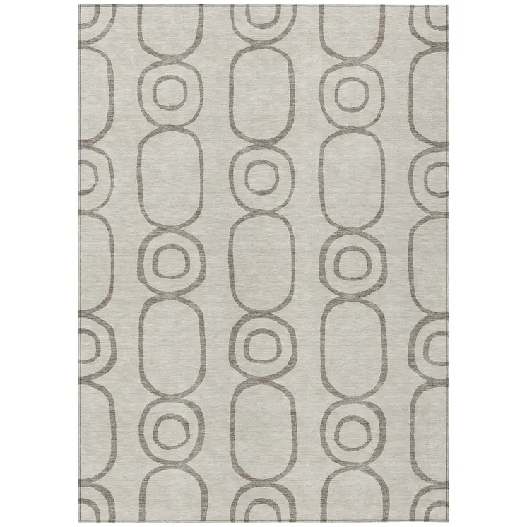 8' X 10' Taupe Beige And Ivory Geometric Washable Indoor Outdoor Area Rug
