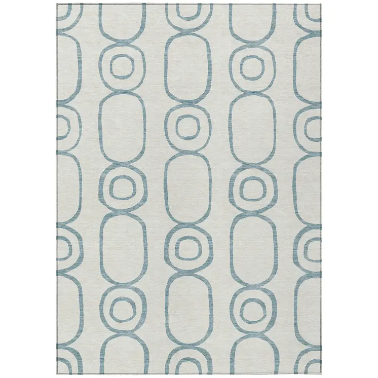 8' X 10' Teal Blue And Ivory Geometric Washable Indoor Outdoor Area Rug