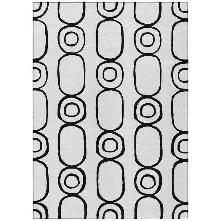 8' X 10' White And Black Geometric Washable Indoor Outdoor Area Rug