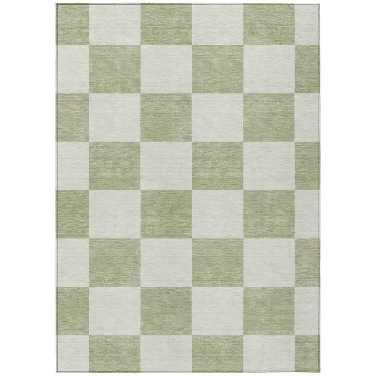 5' X 8' Artichoke Green And Ivory Geometric Washable Indoor Outdoor Area Rug