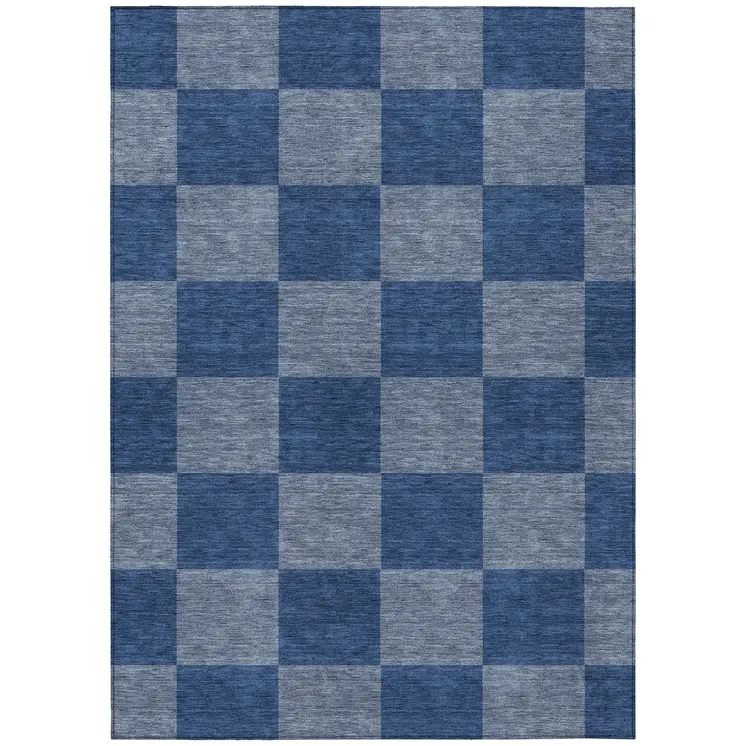 3' X 5' Blue And Gray Geometric Washable Indoor Outdoor Area Rug