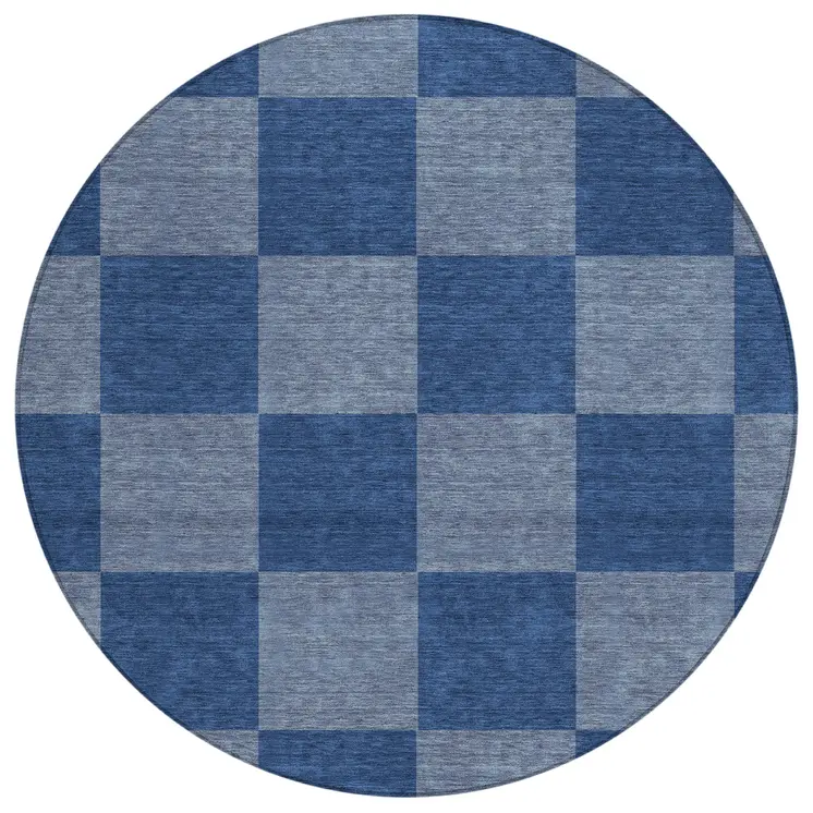 8' Blue And Gray Round Geometric Washable Indoor Outdoor Area Rug