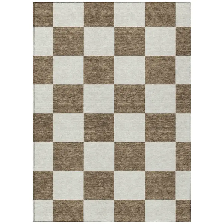 9' X 12' Chocolate And Ivory Geometric Washable Indoor Outdoor Area Rug