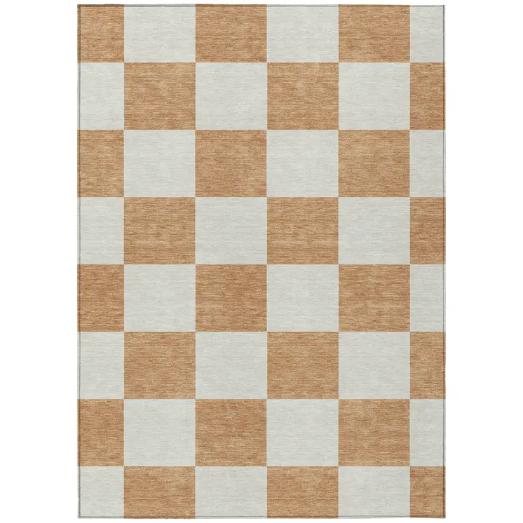 3' X 5' Copper And Ivory Geometric Washable Indoor Outdoor Area Rug