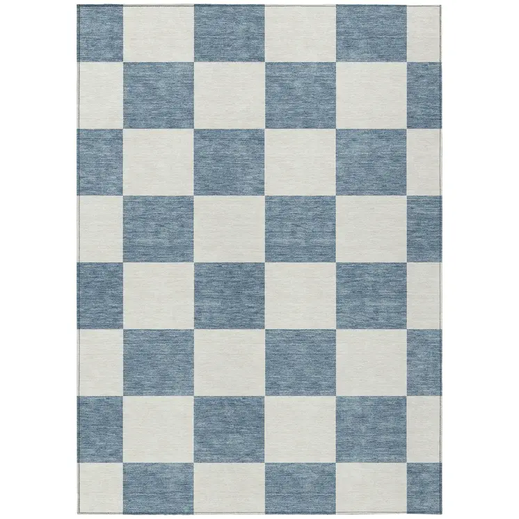 10' X 14' Denim Blue And Ivory Geometric Washable Indoor Outdoor Area Rug