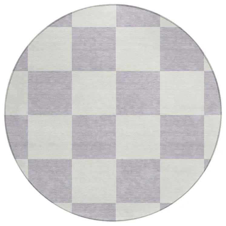 8' Lavender And Ivory Round Geometric Washable Indoor Outdoor Area Rug