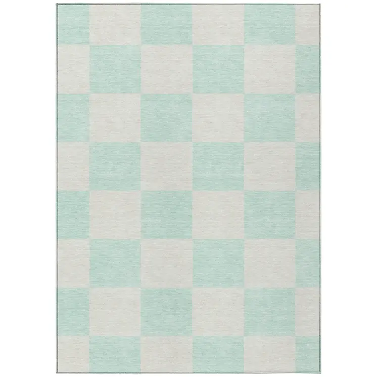8' X 10' Mint Green And Ivory Geometric Washable Indoor Outdoor Area Rug