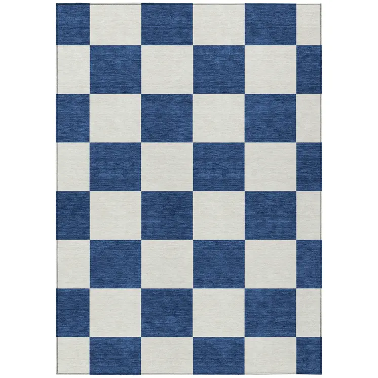 10' X 14' Navy Blue And Ivory Geometric Washable Indoor Outdoor Area Rug