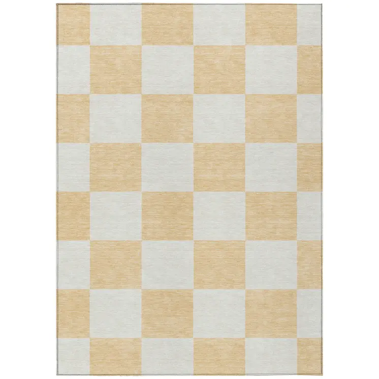 10' X 14' Peach And Beige Geometric Washable Indoor Outdoor Area Rug