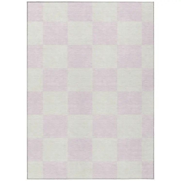 5' X 8' Pink And Ivory Geometric Washable Indoor Outdoor Area Rug