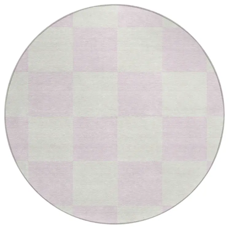 8' Pink And Ivory Round Geometric Washable Indoor Outdoor Area Rug