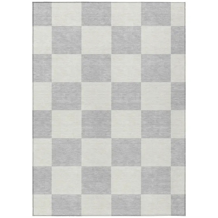 9' X 12' Silver And Ivory Geometric Washable Indoor Outdoor Area Rug