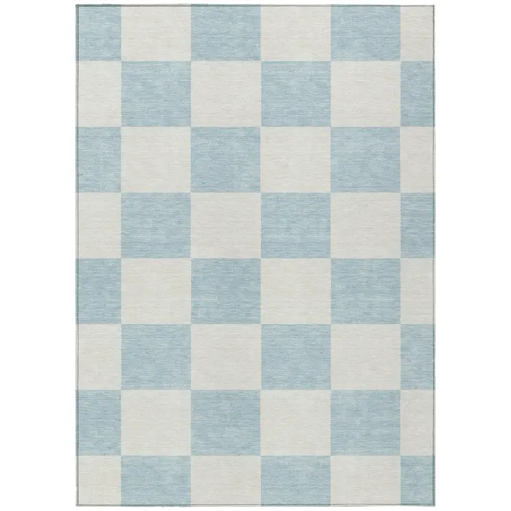 9' X 12' Sky Blue And Ivory Geometric Washable Indoor Outdoor Area Rug