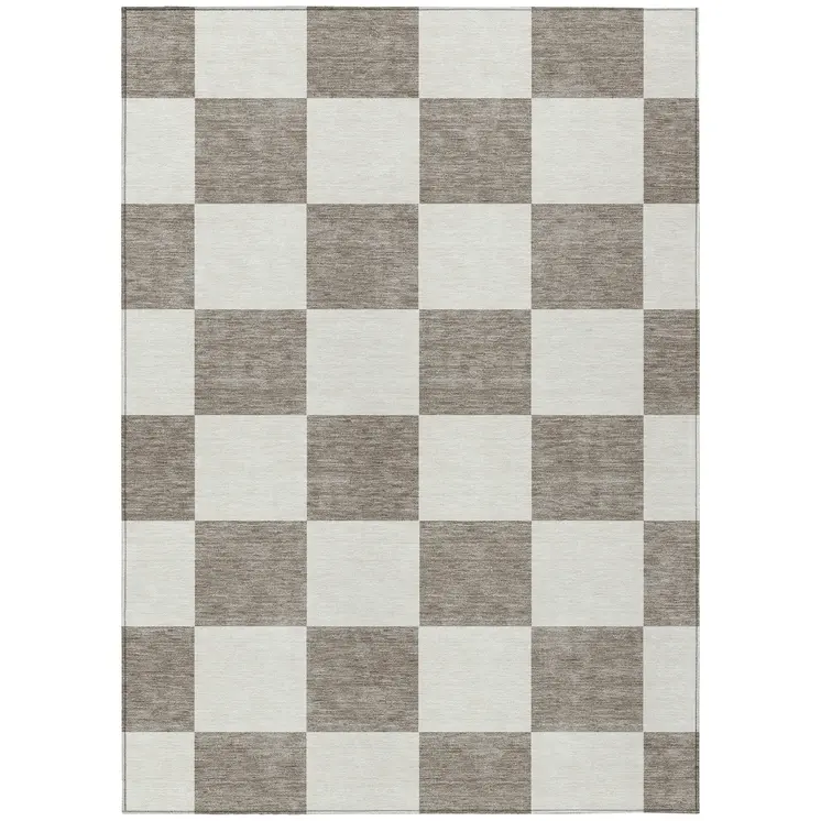 8' X 10' Taupe And Ivory Geometric Washable Indoor Outdoor Area Rug