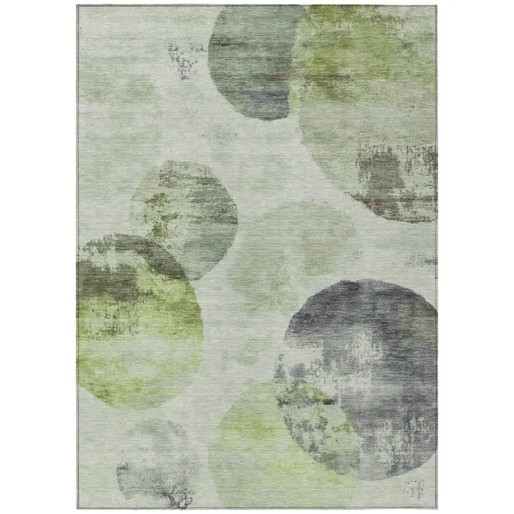 9' X 12' Artichoke Green And Ivory Abstract Washable Indoor Outdoor Area Rug