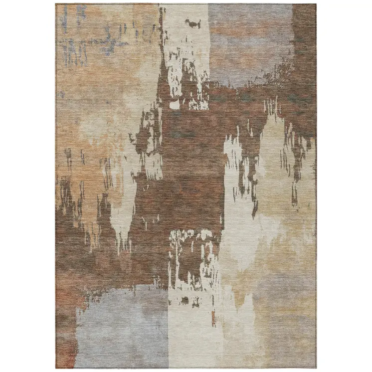 3' X 5' Rust Ivory And Gray Abstract Washable Indoor Outdoor Area Rug