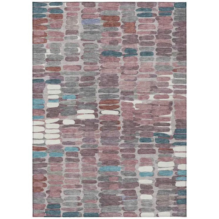 3' X 5' Blush Pink And Merlot Abstract Washable Indoor Outdoor Area Rug