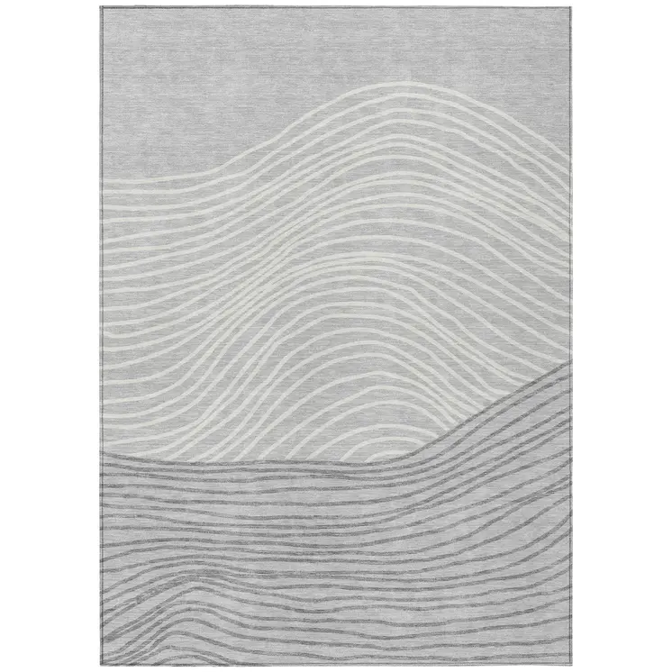 9' X 12' Gray And Ivory Striped Washable Indoor Outdoor Area Rug