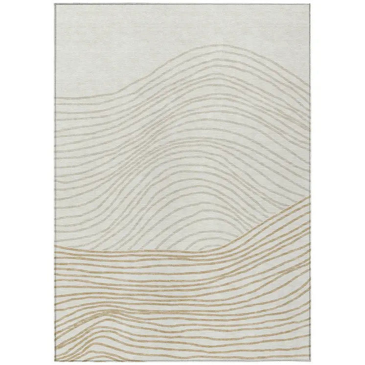 8' X 10' Ivory And Wheat Striped Washable Indoor Outdoor Area Rug