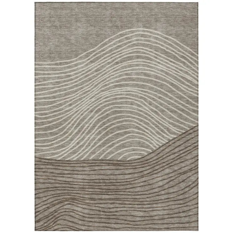 5' X 8' Taupe Beige And Brown Striped Washable Indoor Outdoor Area Rug