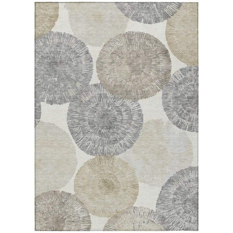 8' X 10' Linen Ivory And Beige Abstract Washable Indoor Outdoor Area Rug