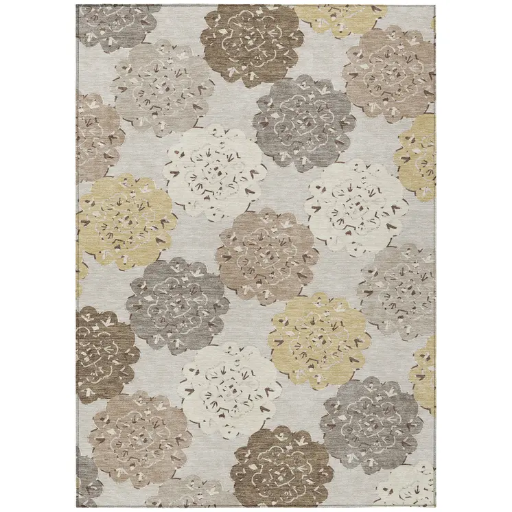 3' X 5' Pearl Ivory And Wheat Quatrefoil Washable Indoor Outdoor Area Rug