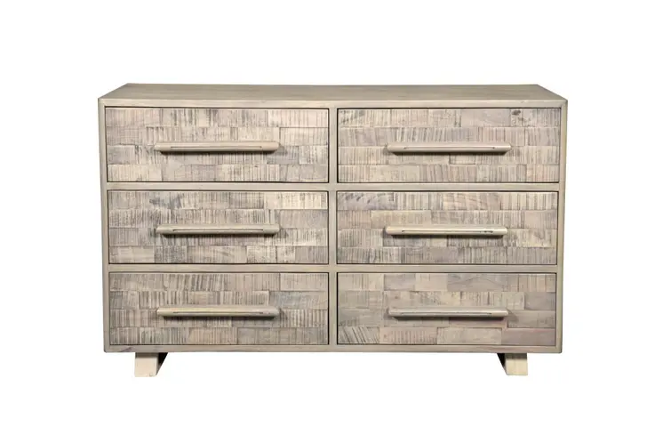 57" White Solid Wood Six Drawer Dresser
