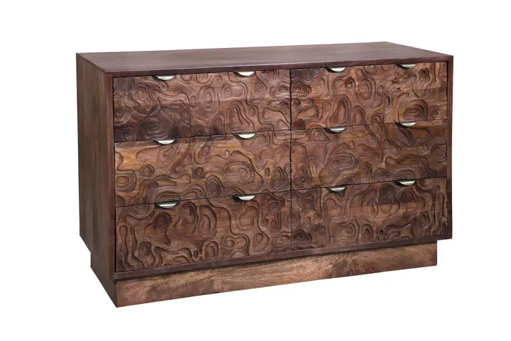 57" Brown Solid Wood Six Drawer Dresser