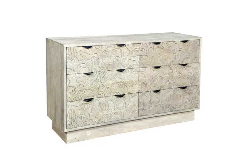 57" White Solid Wood Six Drawer Dresser