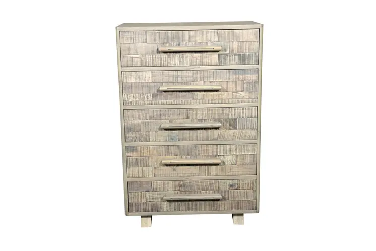 35" White Solid Wood Five Drawer Dresser