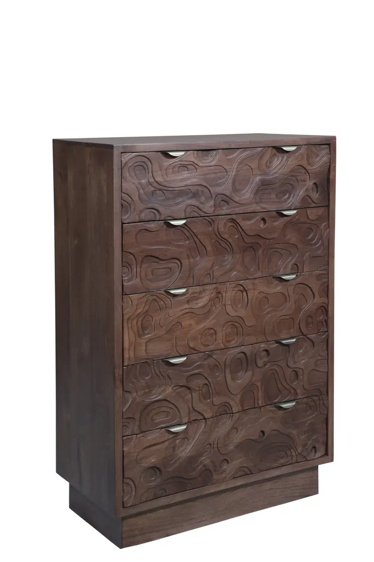35" Brown Solid Wood Five Drawer Dresser