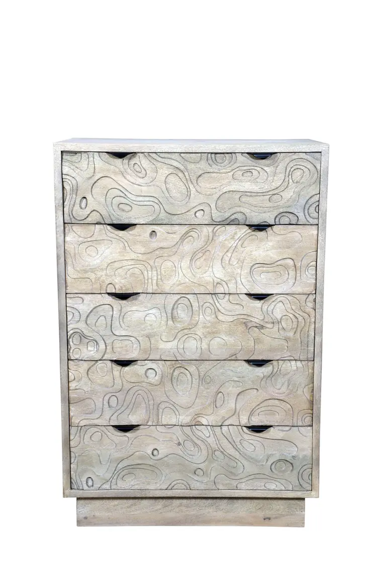 35" White Solid Wood Five Drawer Dresser