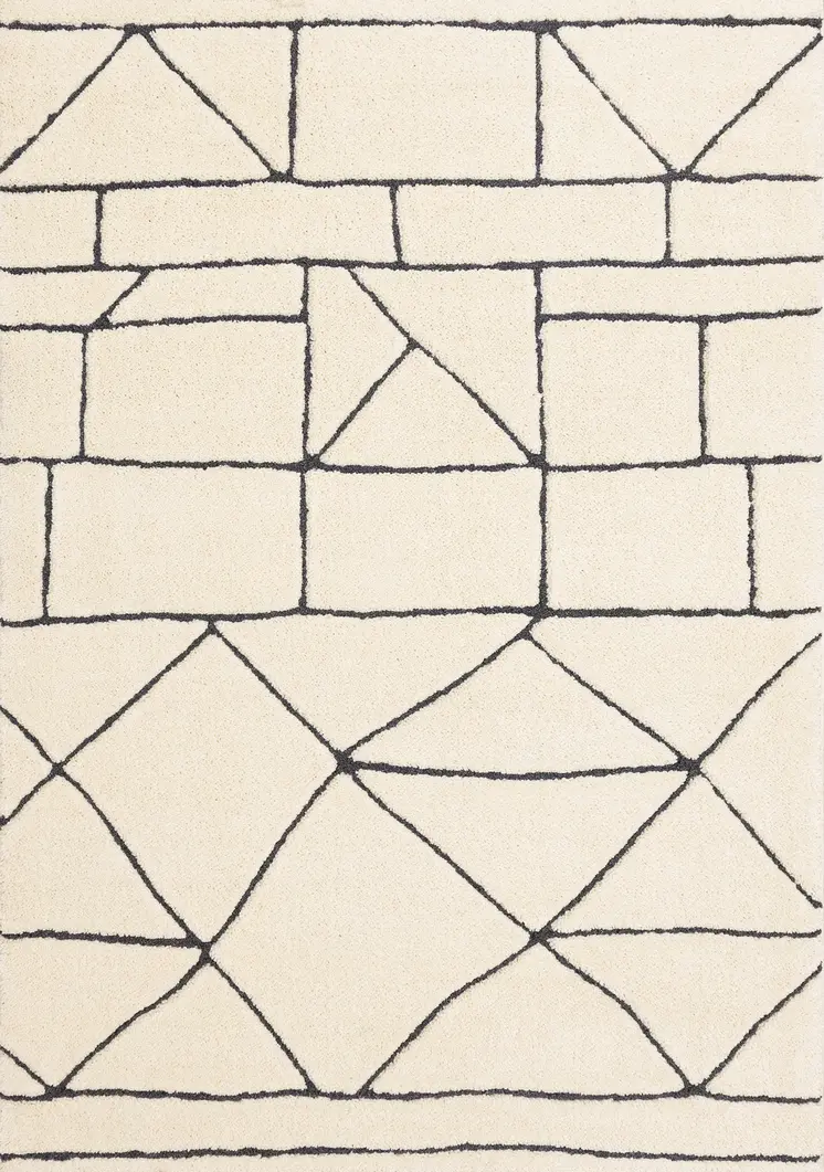 8' X 11' Cream And Black Geometric Area Rug