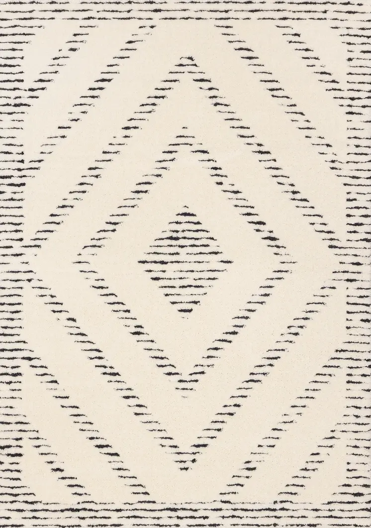 5' X 8' Cream And Black Geometric Area Rug