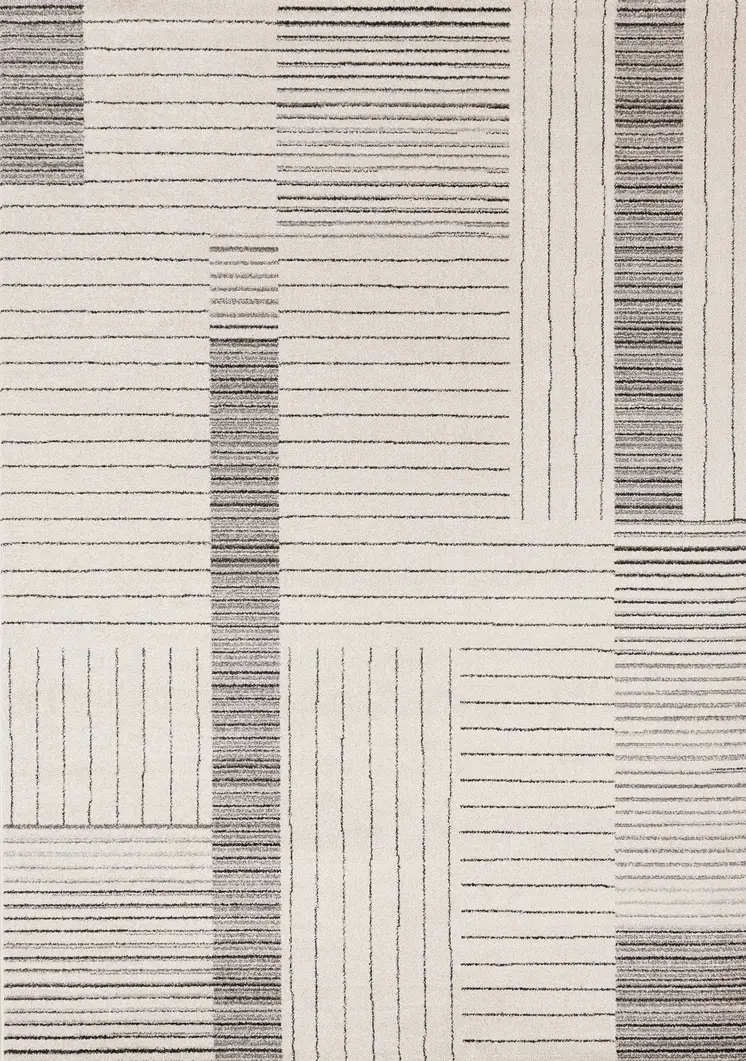 5' X 8' White And Ivory Striped Area Rug