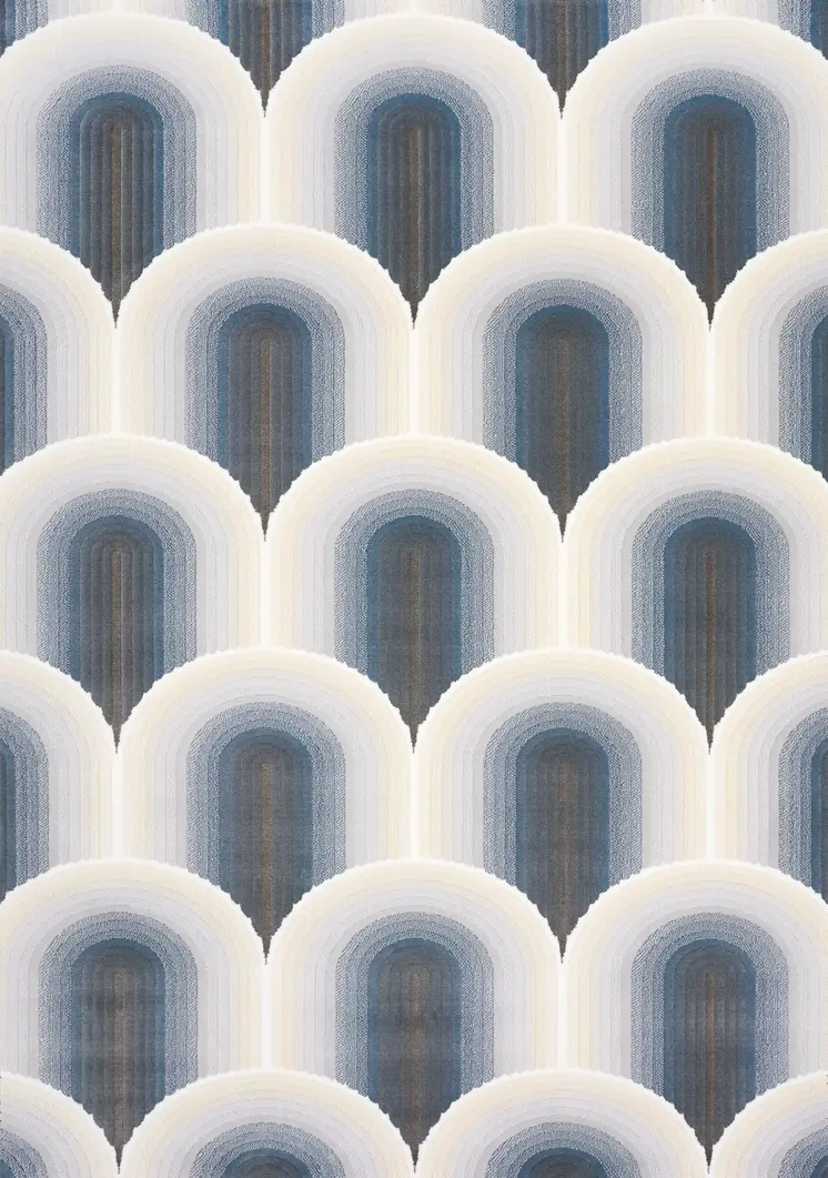 8' X 11' Cream And Blue Geometric Area Rug