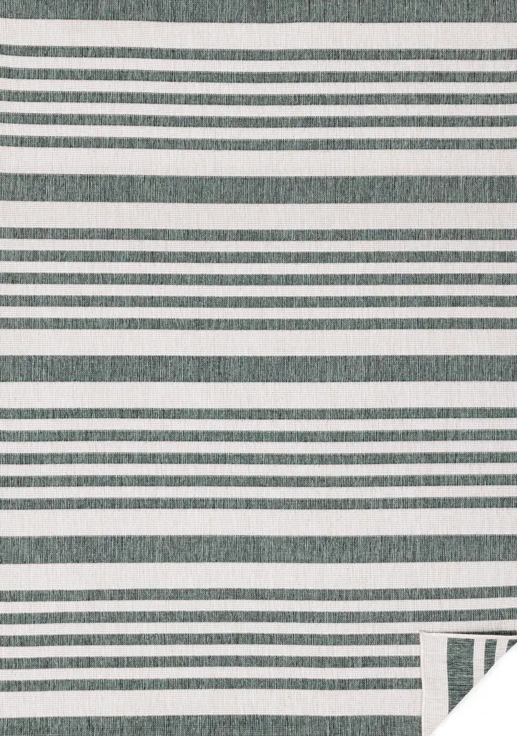 5' X 8' Green And Gray Striped Area Rug