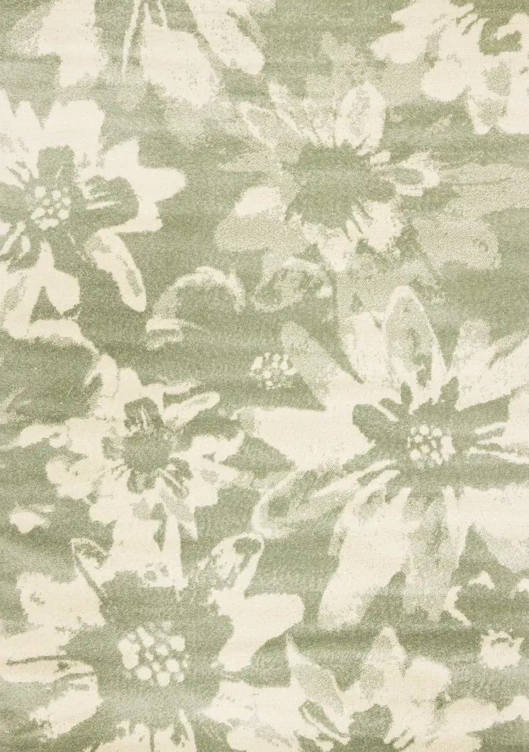 5' X 8' Green And Cream Botanical Leaves Area Rug
