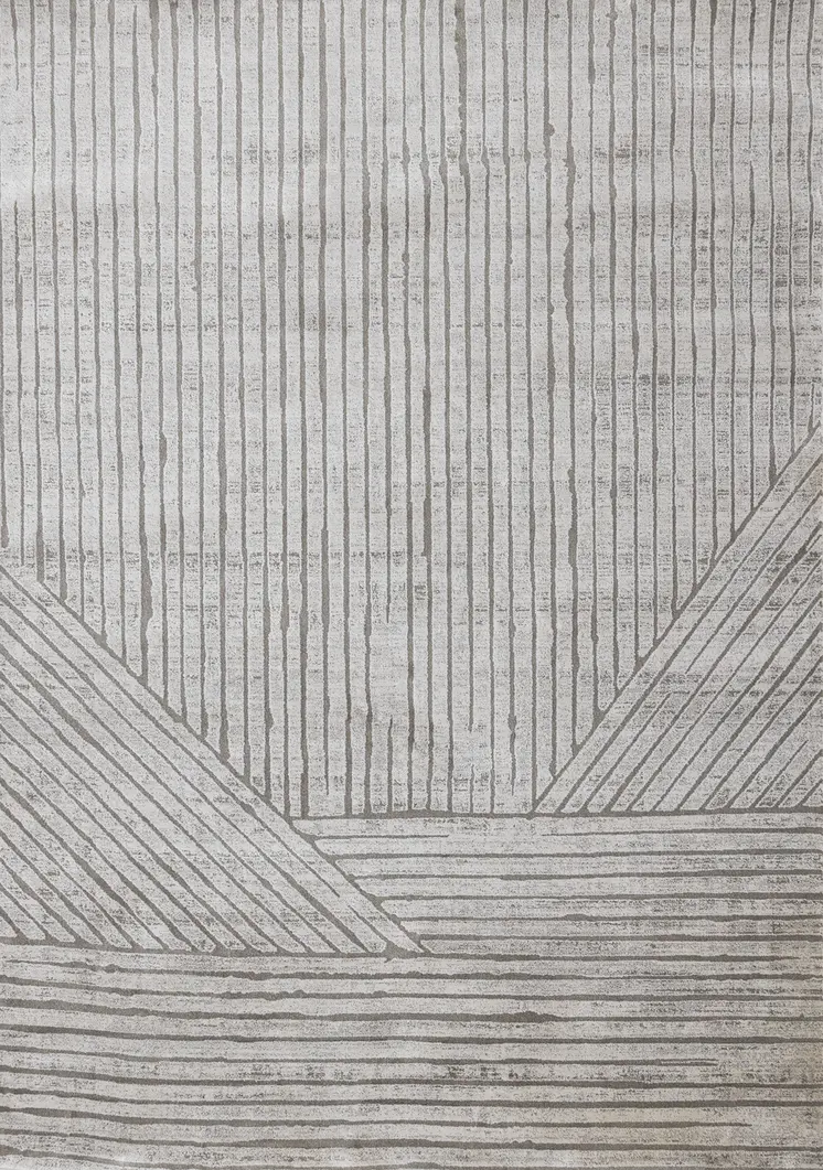 5' X 8' Gray And Off White Striped Area Rug