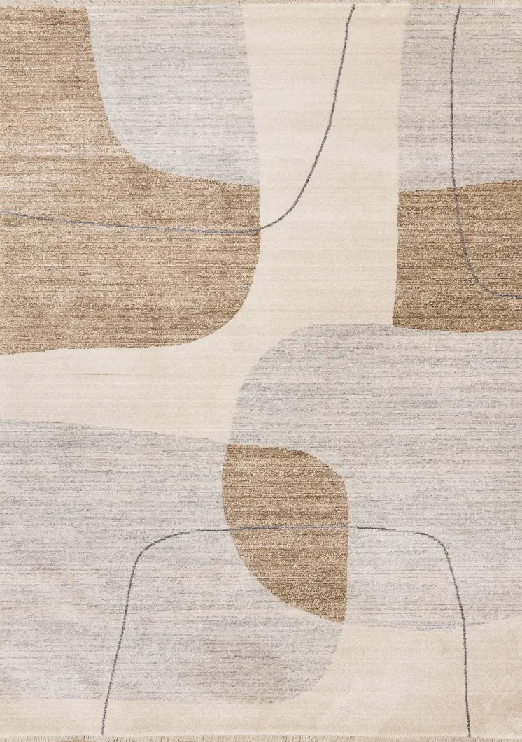 5' X 8' Cream And Brown Geometric Area Rug