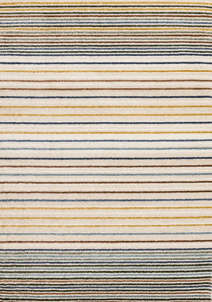 8' X 11' Cream And Blue Striped Area Rug