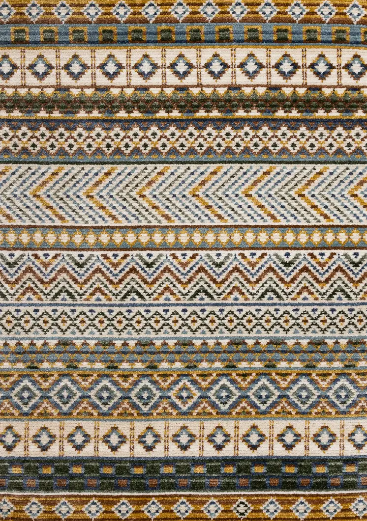 5' X 8' Cream And Blue Tribal Area Rug