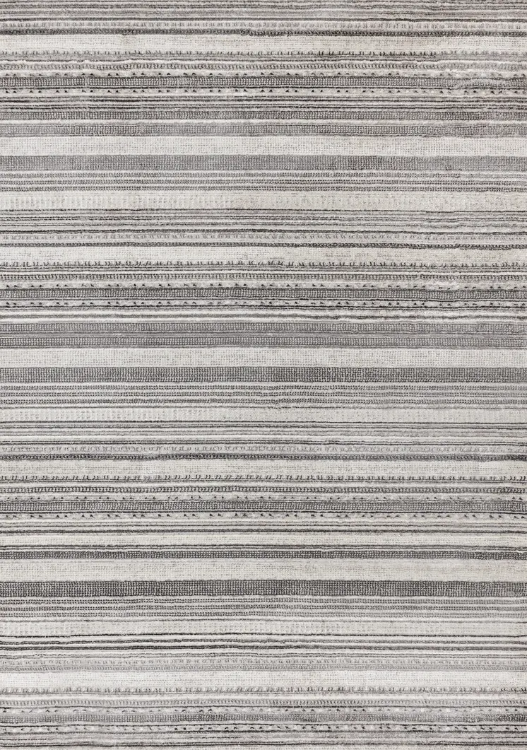 8' X 11' Gray And White Striped Area Rug