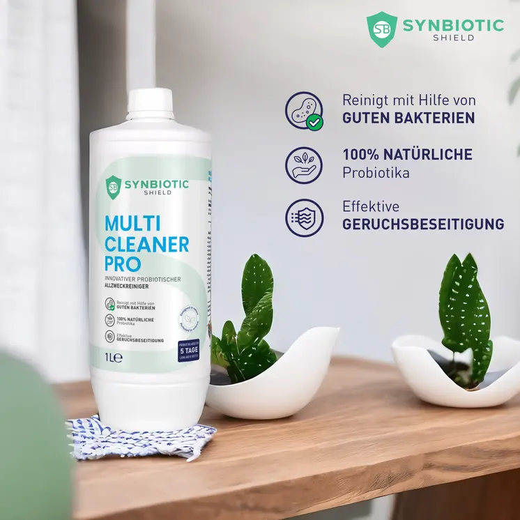 SYNBIOTIC SHIELD - Multicleaner Pro<br/><br/>natürlich reinigen mit guten Bakterien | Probiotischer Allzweckreiniger | Konzentrat | Geruchsneutralisierer | Soforteffekt gegen Uringerüche | Boden- Fenster- Glas- Badreiniger  | Hotel