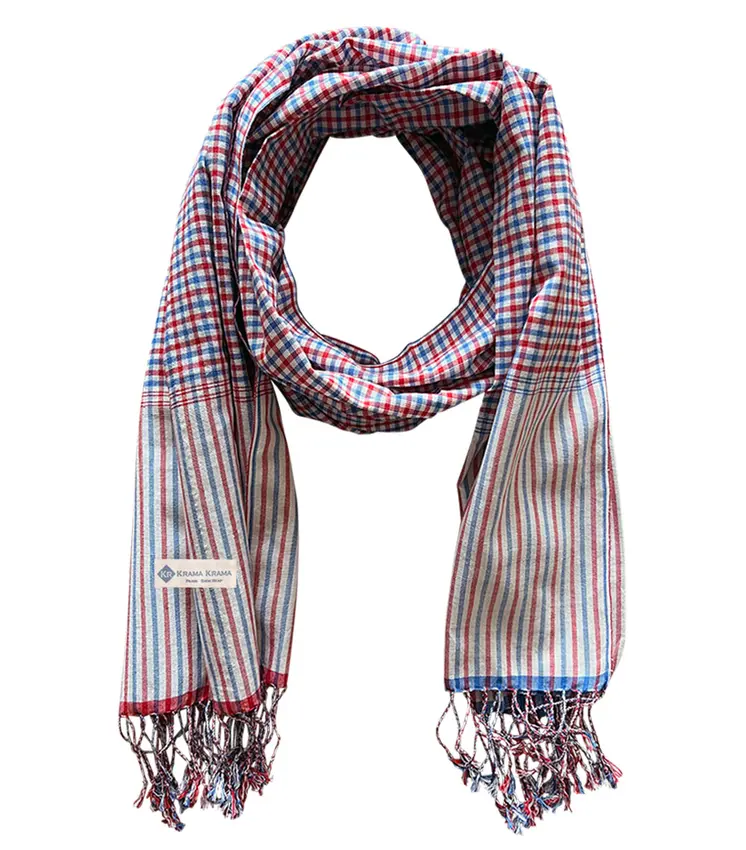 Krama traditionnel rouge et bleu