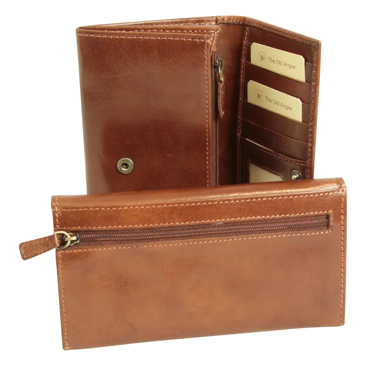 WOMEN'S LEATHER WALLET WITH EXTERNAL POCKET - BROWN