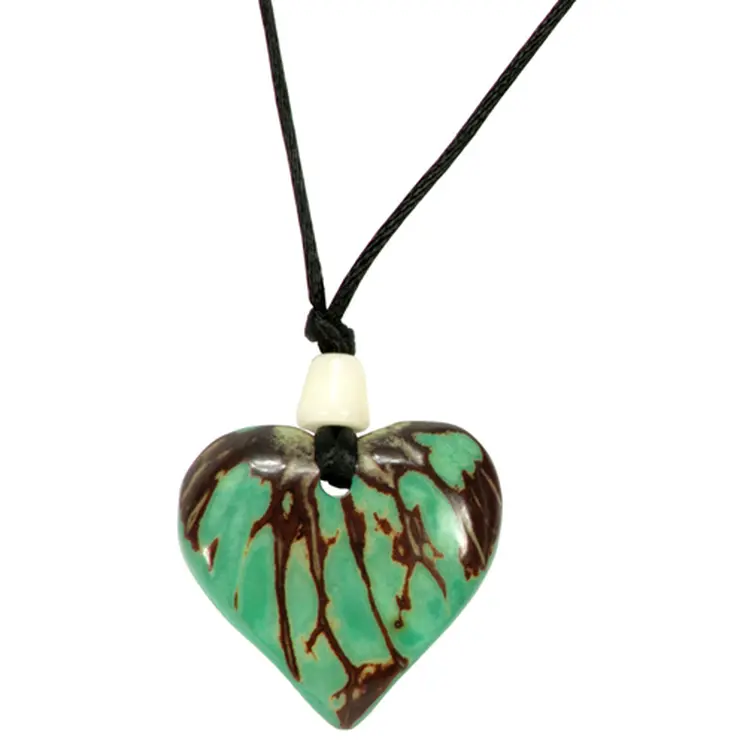 Tagua Nut Green Heart Pendant